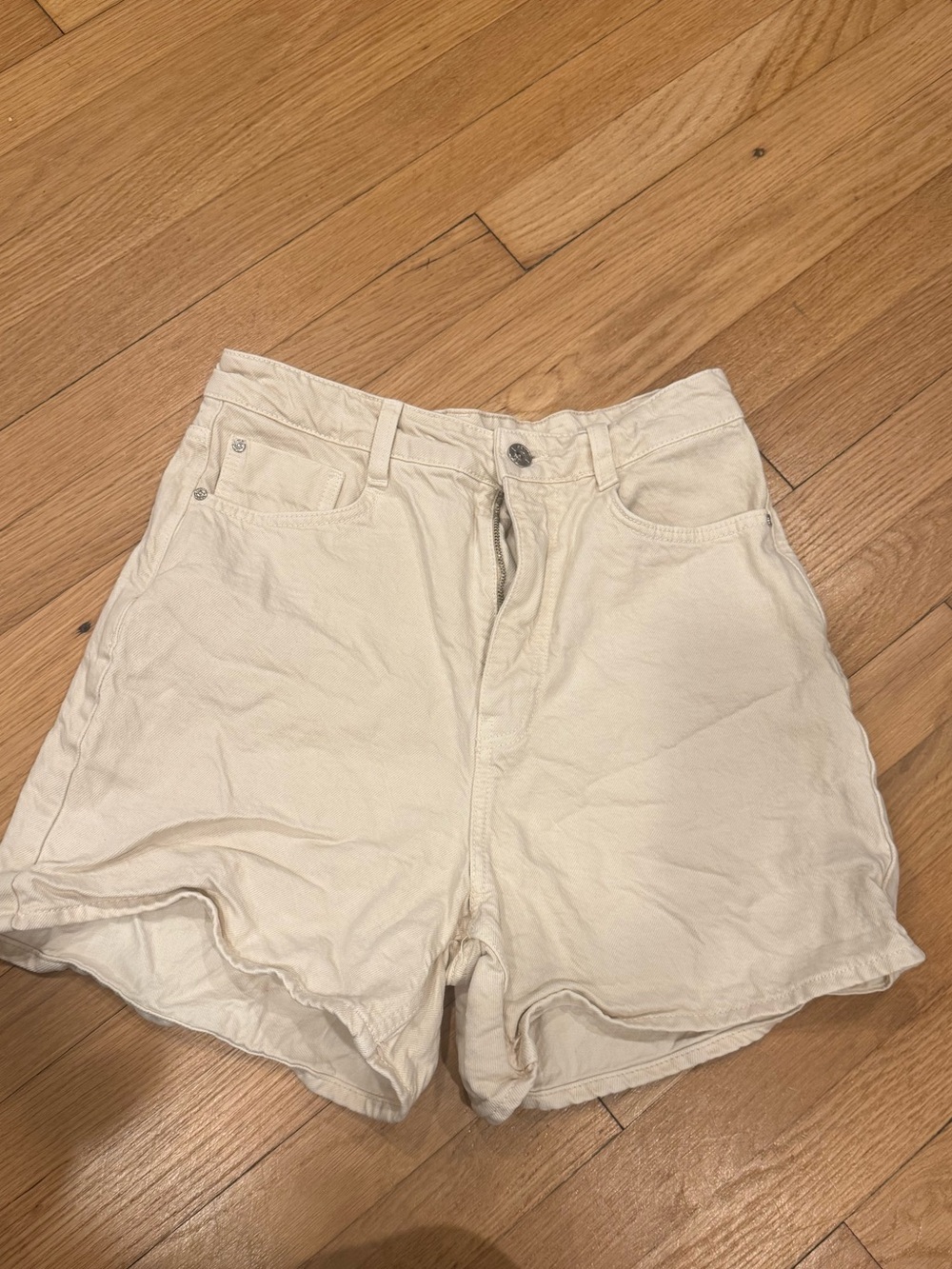 Zara Cream High-Waist Cotton Blend Shorts